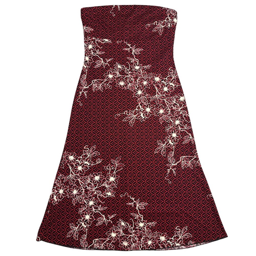 VTG Charlotte Russe Y2K Dress Strapless Red Black Floral Goth Size M